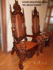 TRON,KRALJEVSKA STILSKA FOTELJA,puno drvo,rucni rad,NOVO